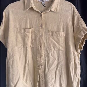 Oversized Casual creamy yellow Button Down Shirt